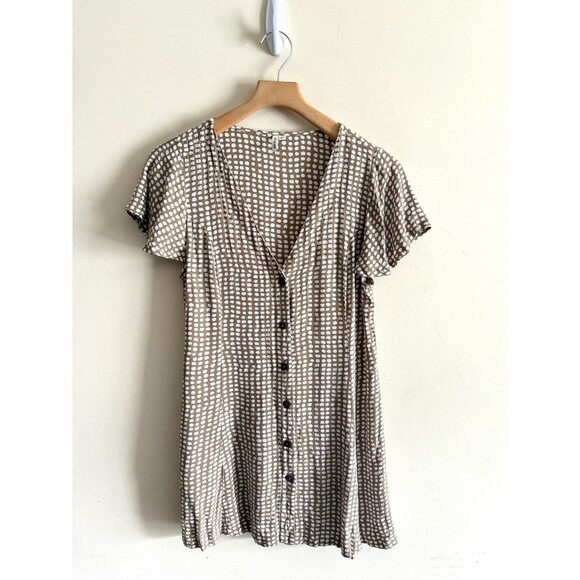 Ripcurl Dress Women's M Brown Polka Dot  Button Front Short Sleeves Beach Boho - Picture 1 of 4